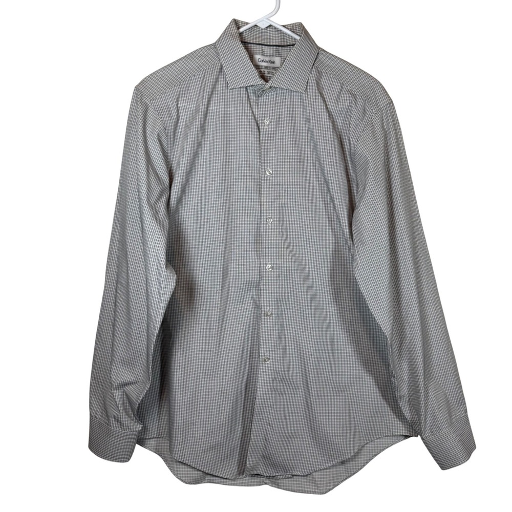 Calvin Klein Slim Fit Non‎ Iron Dress Shirt Men's 16 1/2 34 35 Plaid Cotton
